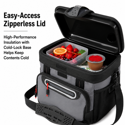 16-Can Insulated Cooler Bag with Rigid Liner and Adjustable Shoulder Strap, Gray