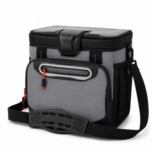 16-Can Insulated Cooler Bag with Rigid Liner and Adjustable Shoulder Strap, Gray