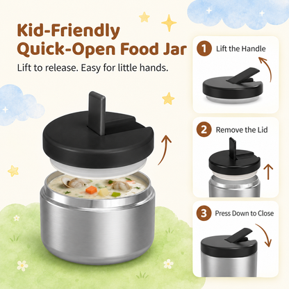 Kids 4-Compartment Bento Lunch Box Set with 8 oz Insulated Food Jar, Gray