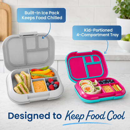 Kids 4-Compartment Lunch Box with Removable Ice Pack, 3.33-Cup Capacity, Gray