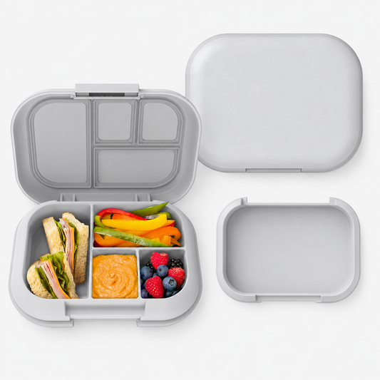 Kids 4-Compartment Lunch Box with Removable Ice Pack, 3.33-Cup Capacity, Gray