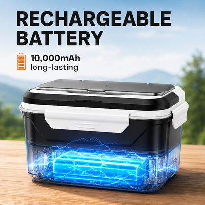 Cordless Electric Lunch Box with 10,000mAh Battery, Smart Timer, 1.3L, Black