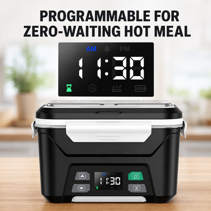 Cordless Electric Lunch Box with 10,000mAh Battery, Smart Timer, 1.3L, Black