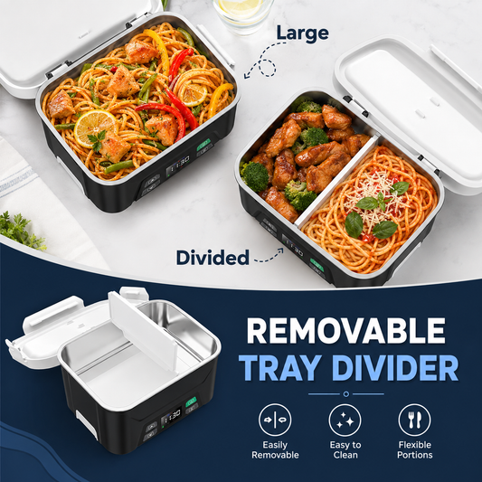 Cordless Electric Lunch Box with 10,000mAh Battery, Smart Timer, 1.3L, Black