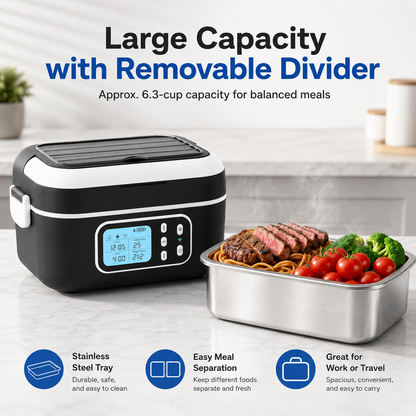 Cordless Electric Lunch Box with App Control, 27,000mAh Battery, 1.5L, Black
